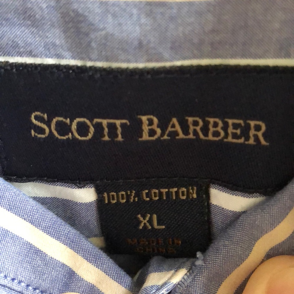 Scott Barber Mens XL Blue Striped Dress Shirt - Picture 5 of 6